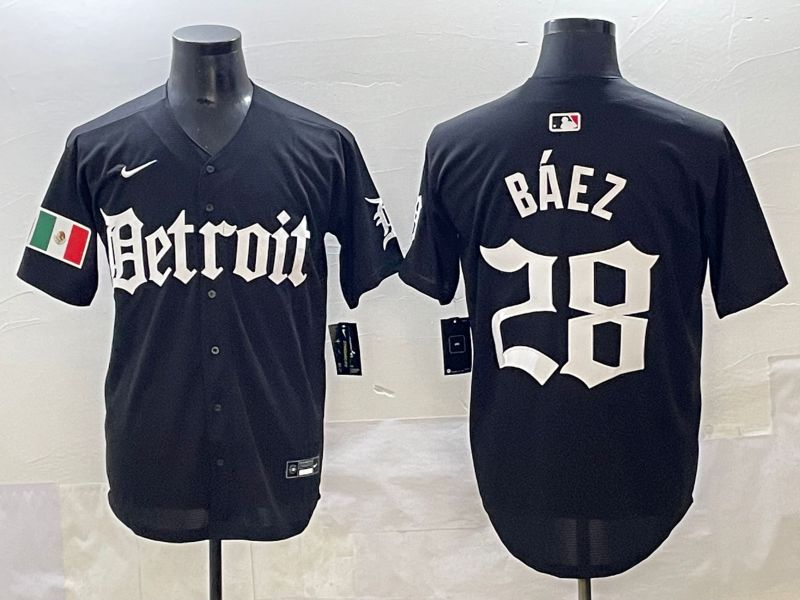 Men 2025 Detroit Tigers #28 Baez Black Five generations Joint Name Nike MLB Jersey style 18